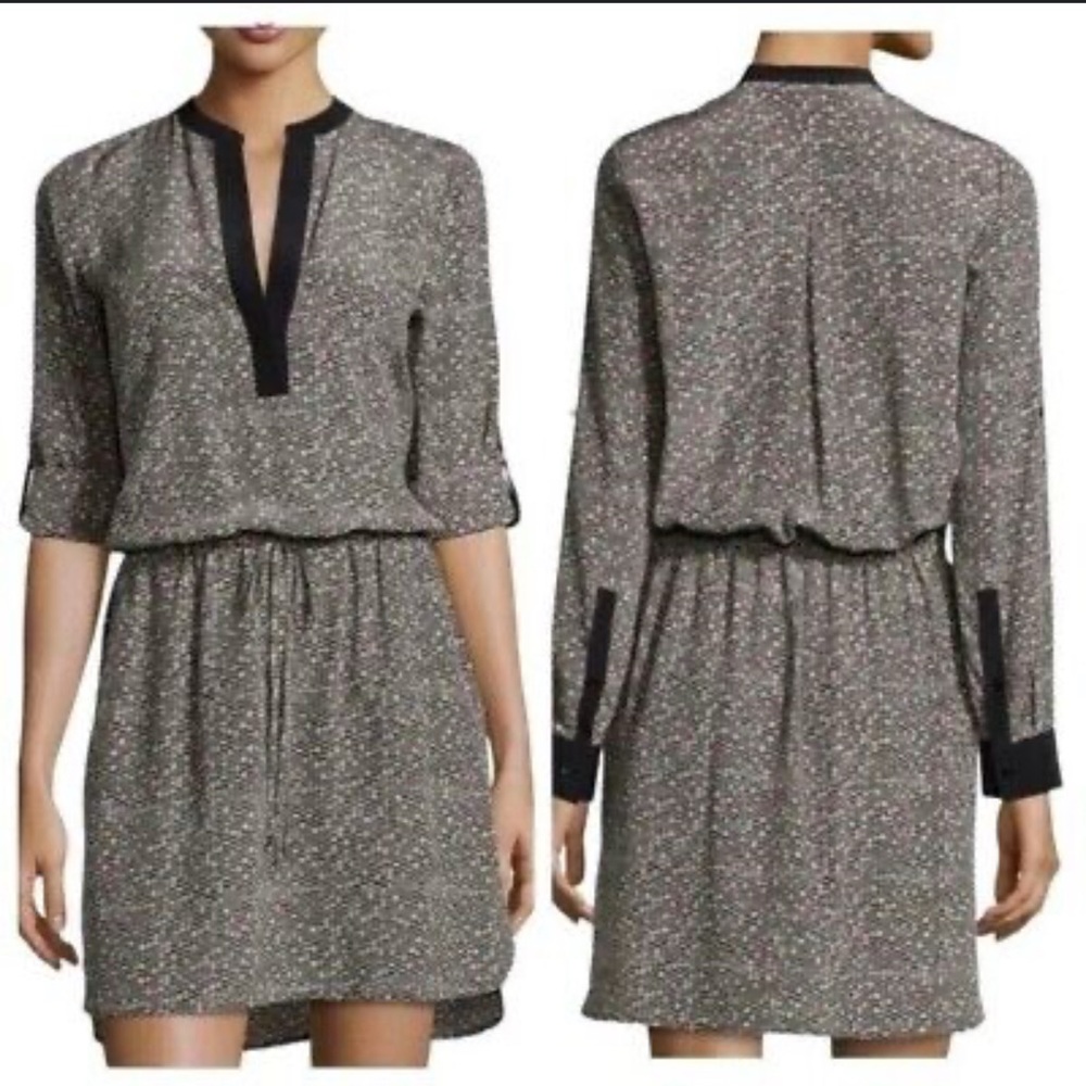Vince Silk Dress Drawstring Waist Hi-Lo Shirtdress Long Roll Tab Sleeves